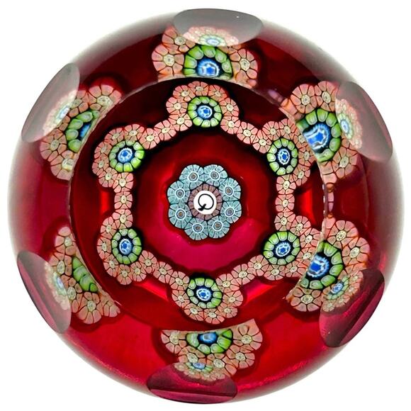 Perthshire Paperweight 1985 PP32 Q Ltd Ed Miniature Millefiore Faceted Ruby Red - Picture 2 of 8